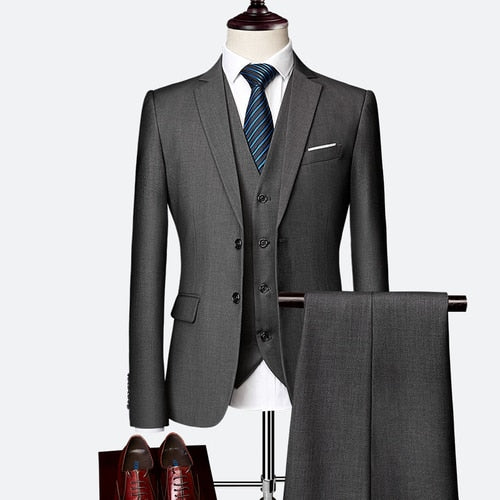 Slim Fit Tuxedo Formal Wedding Prom Work Suits 3Pcs Set Jacket Pants Vest - LaTezza Online Shop