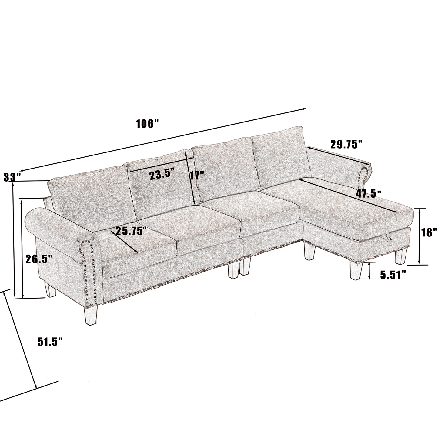 Convertible Sectional Sofa with Storage,L-shaped sofa,Four-seater sofa,Modern Linen Fabric Sectional Couches Beige - LaTezza Online Shop