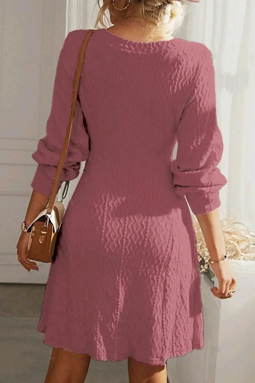 Solid color texture long sleeved elegant French dress women's dress - LaTezza Online Shop