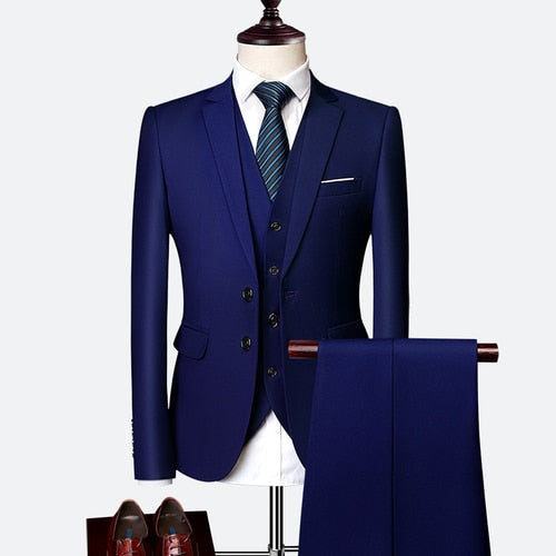 Slim Fit Tuxedo Formal Wedding Prom Work Suits 3Pcs Set Jacket Pants Vest - LaTezza Online Shop