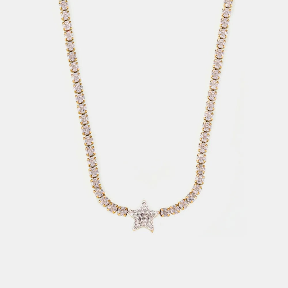 Zircon inlaid titanium steel tennis necklace star shaped pendant - LaTezza Online Shop