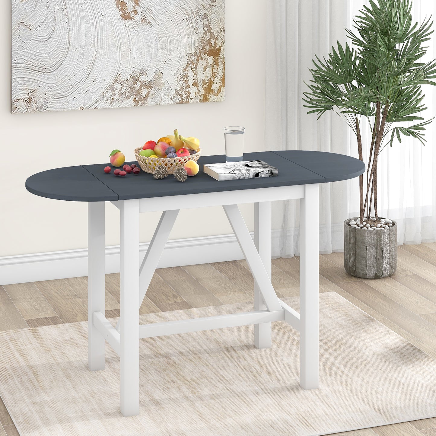 TOPMAX 3-Piece Wood Counter Height Drop Leaf Dining Table Set with 2 Upholstered Dining Chairs for Small Place White+Gray - LaTezza Online Shop