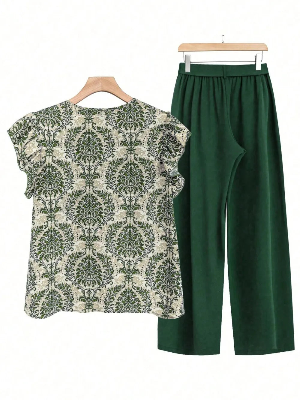 Printed Ruffled Cap Sleeve Top and Pants Set - LaTezza Online Shop