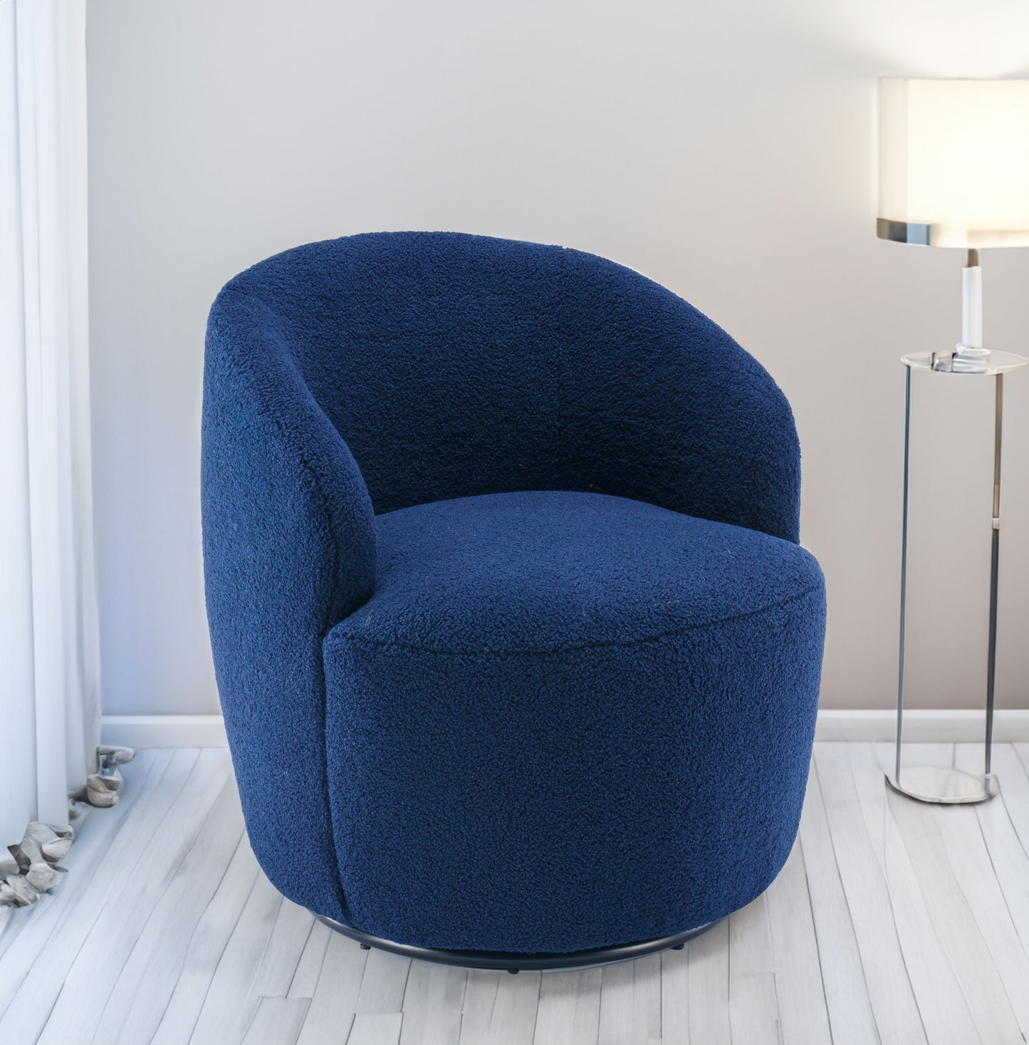 Teddy Fabric Swivel Accent Armchair Barrel Chair With Black Powder Coating Metal Ring Dark Blue - LaTezza Online Shop