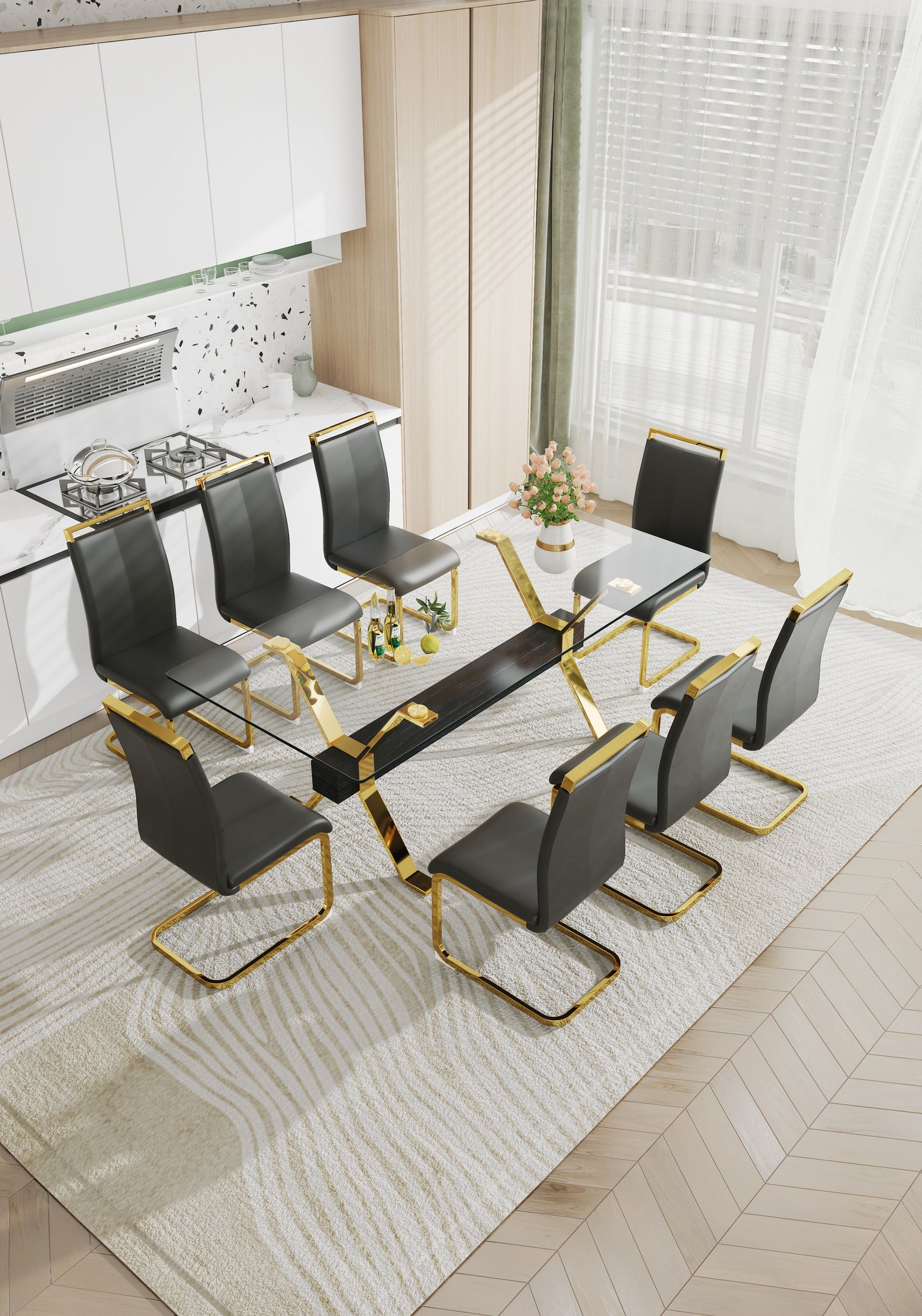 Dining table Modern tempered glass dining table Large modern office desk - LaTezza Online Shop