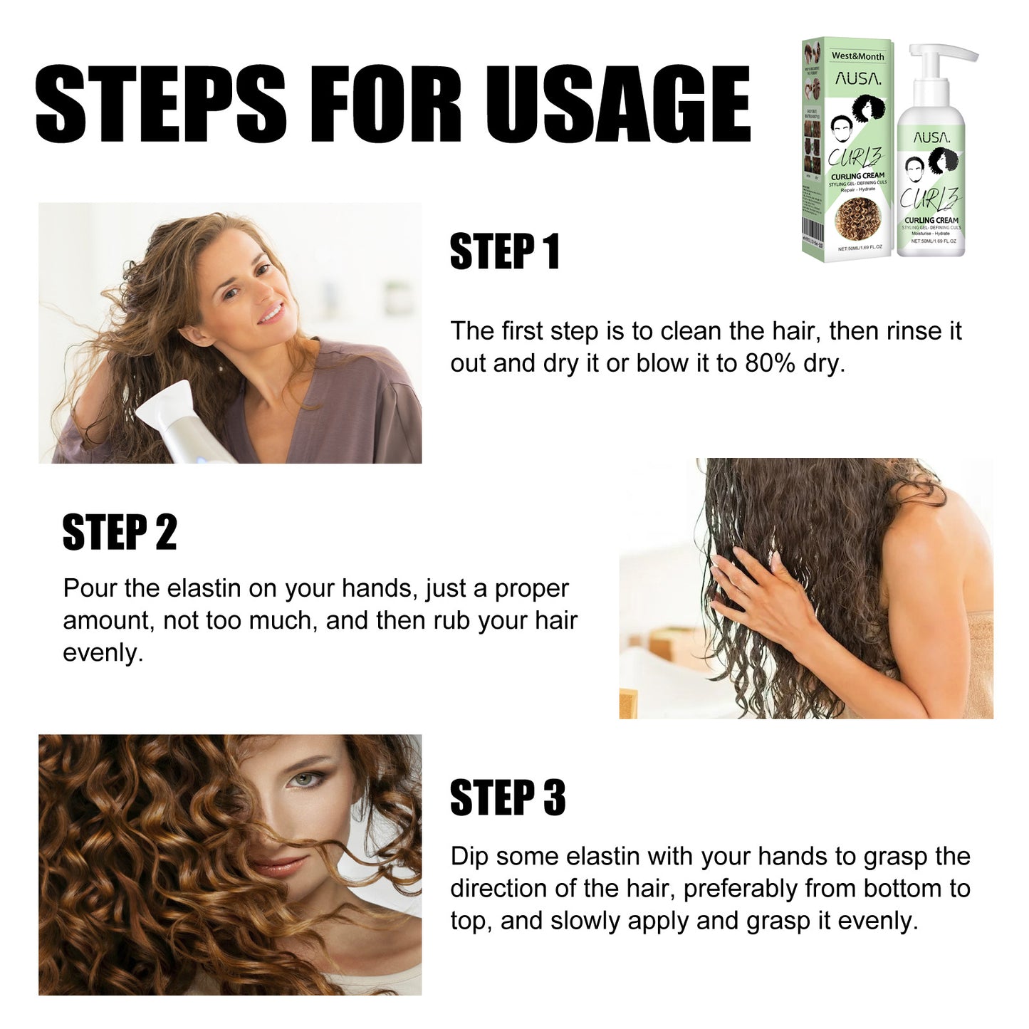 West&Month Curly Hair Elastin, Moisturizing Curly Hair Styling Fluffy Elastic Strong Hair Smoothing Frizz And Hair Care - LaTezza Online Shop