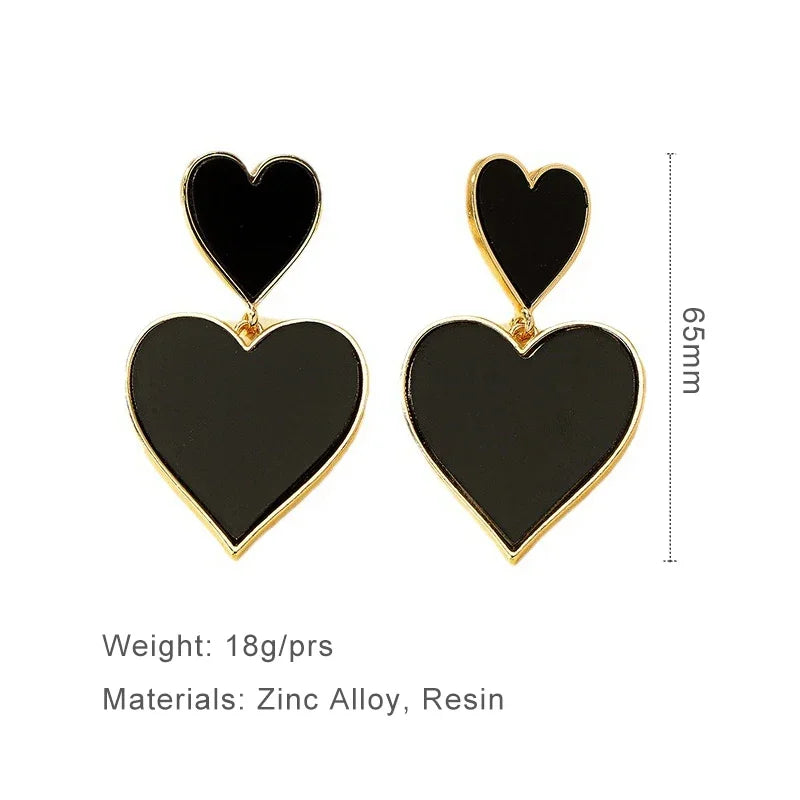 Black Resin Large Metal Heart Dangle Post Earrings For Women Heavy Statement Fashion Jewelry Love Party Accessories - LaTezza Online Shop