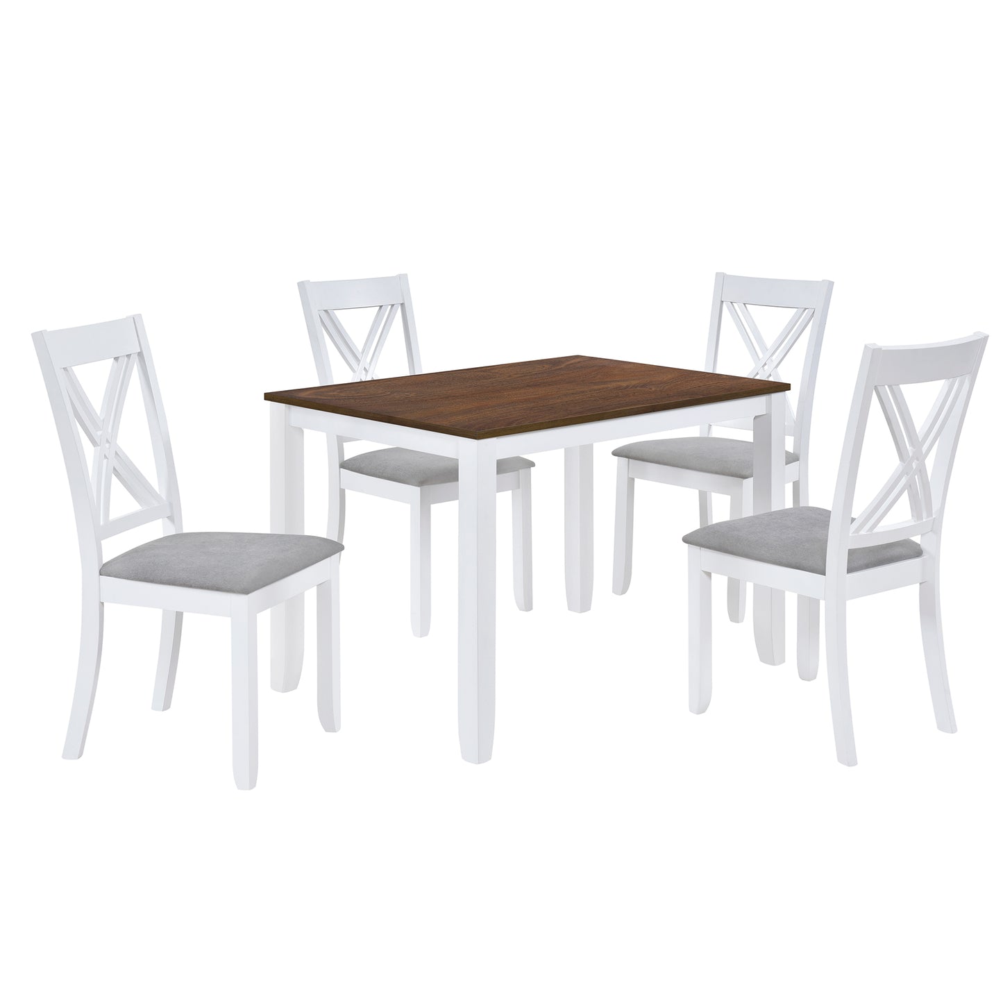 TOPMAX Rustic Minimalist Wood 5-Piece Dining Table Set with 4 X-Back Chairs for Small Places White - LaTezza Online Shop
