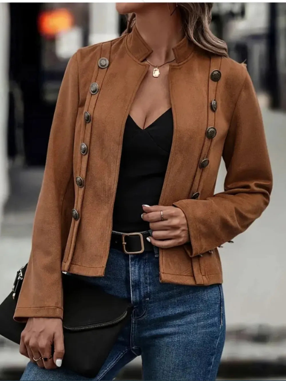 Decorative Button Open Front Long Sleeve Jacket - LaTezza Online Shop