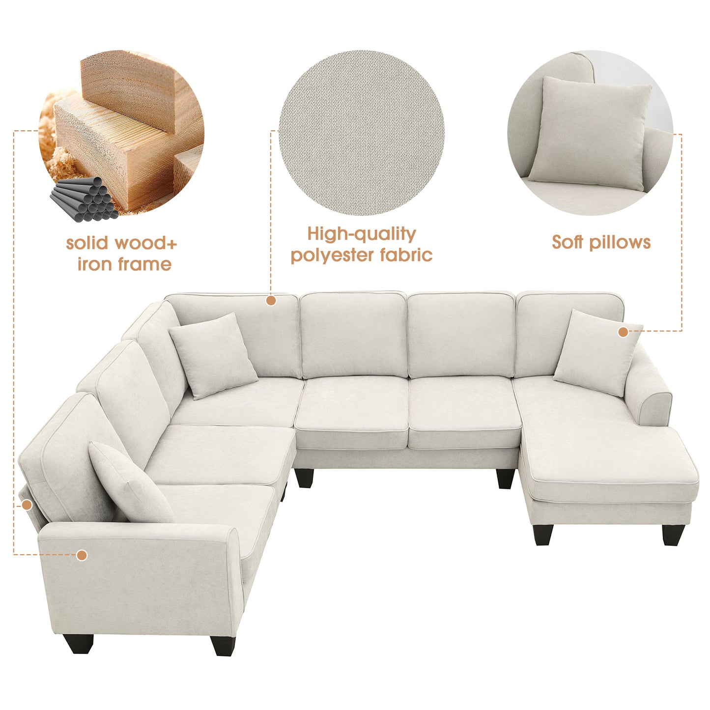 Modern U Shape Sectional Sofa Set 7 Seat Fabric - LaTezza Online Shop