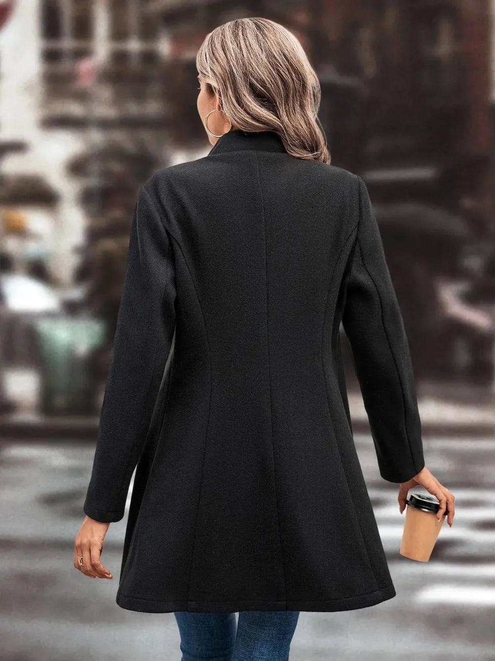 Women's autumn and winter collar slim fit woolen fabric solid color fashionable temperament jacket - LaTezza Online Shop
