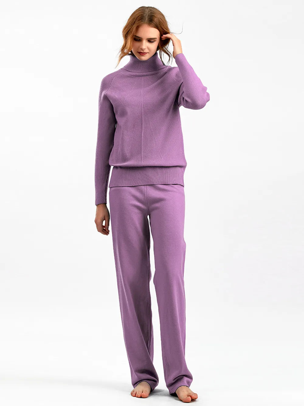 Turtleneck Raglan Sleeve Top and Pants Sweater Set - LaTezza Online Shop