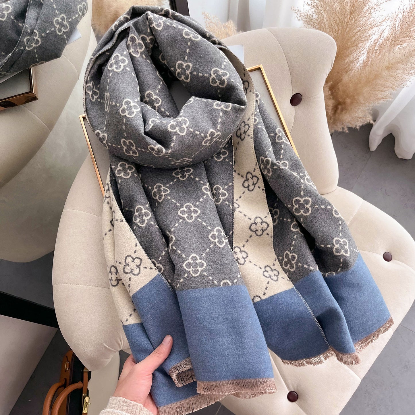Imitation cashmere scarf women's sunflower pattern warm and thick long shawl scarf - LaTezza Online Shop