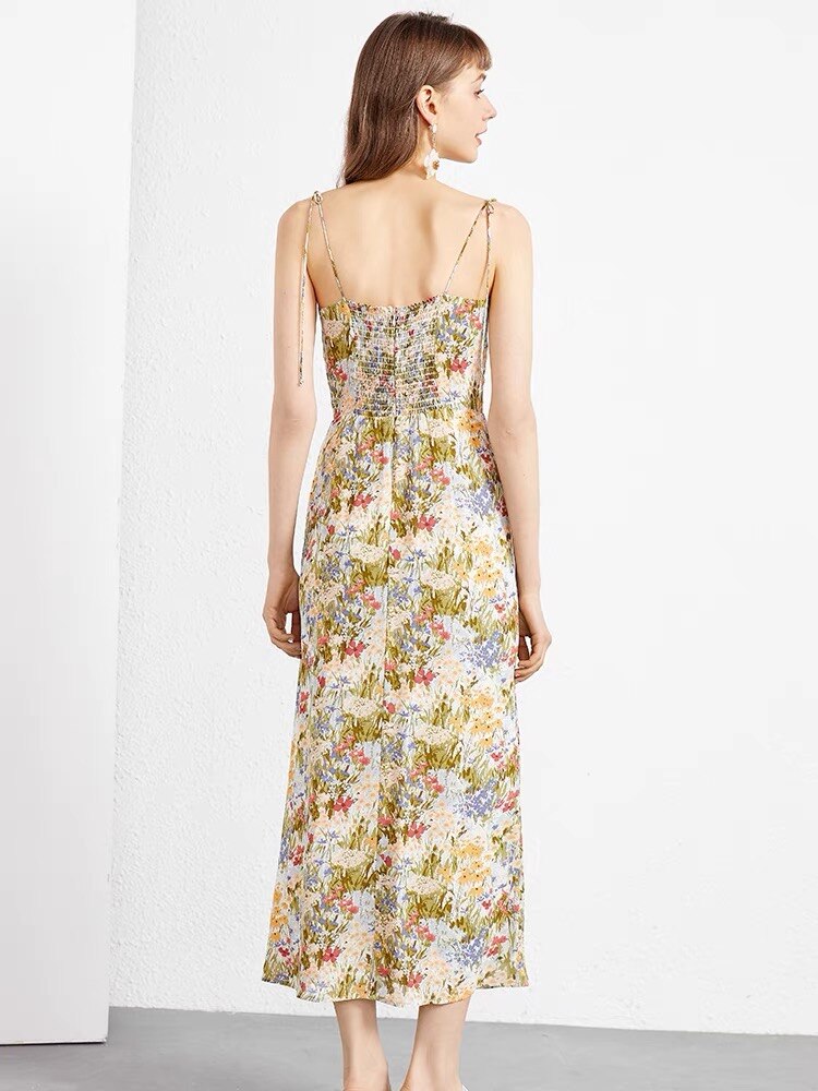 French Sexy Holiday Style Dress Summer Shrouded Belly Slim Slit Sling Dress Women's High Waist - LaTezza Online Shop
