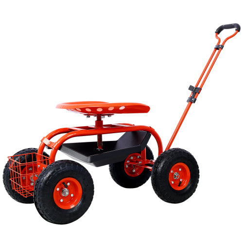 Garden cart rolling scooter, adjustable height with 4 wheels and extendable handle with 360 degree seat and tool tray (red) - LaTezza Online Shop
