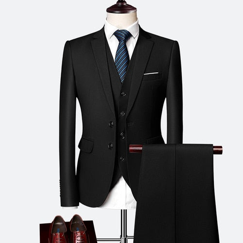 Slim Fit Tuxedo Formal Wedding Prom Work Suits 3Pcs Set Jacket Pants Vest - LaTezza Online Shop
