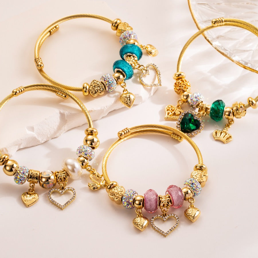 Stainless Steel Bracelet with Diamond Crystal Heart Pendant Charm Bracelet - LaTezza Online Shop