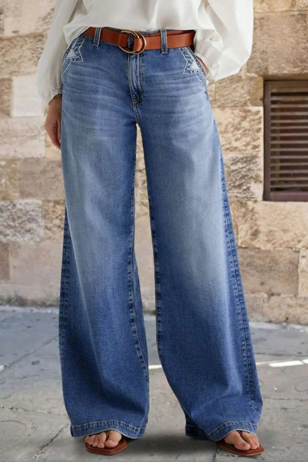 Pocketed Embroidered Straight Leg Jeans - LaTezza Online Shop