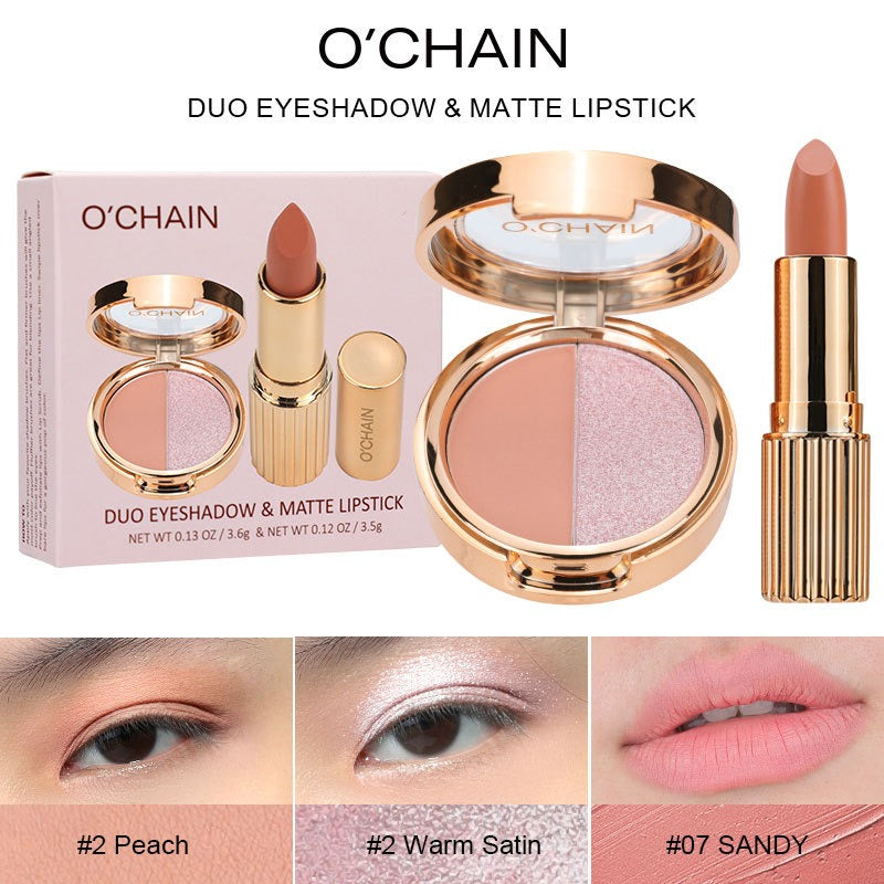 O'CHAIN Pearlescent two-color eyeshadow Matte lipstick does not fade and does not stick to the cup powdery delicate eyeshadow palette - LaTezza Online Shop