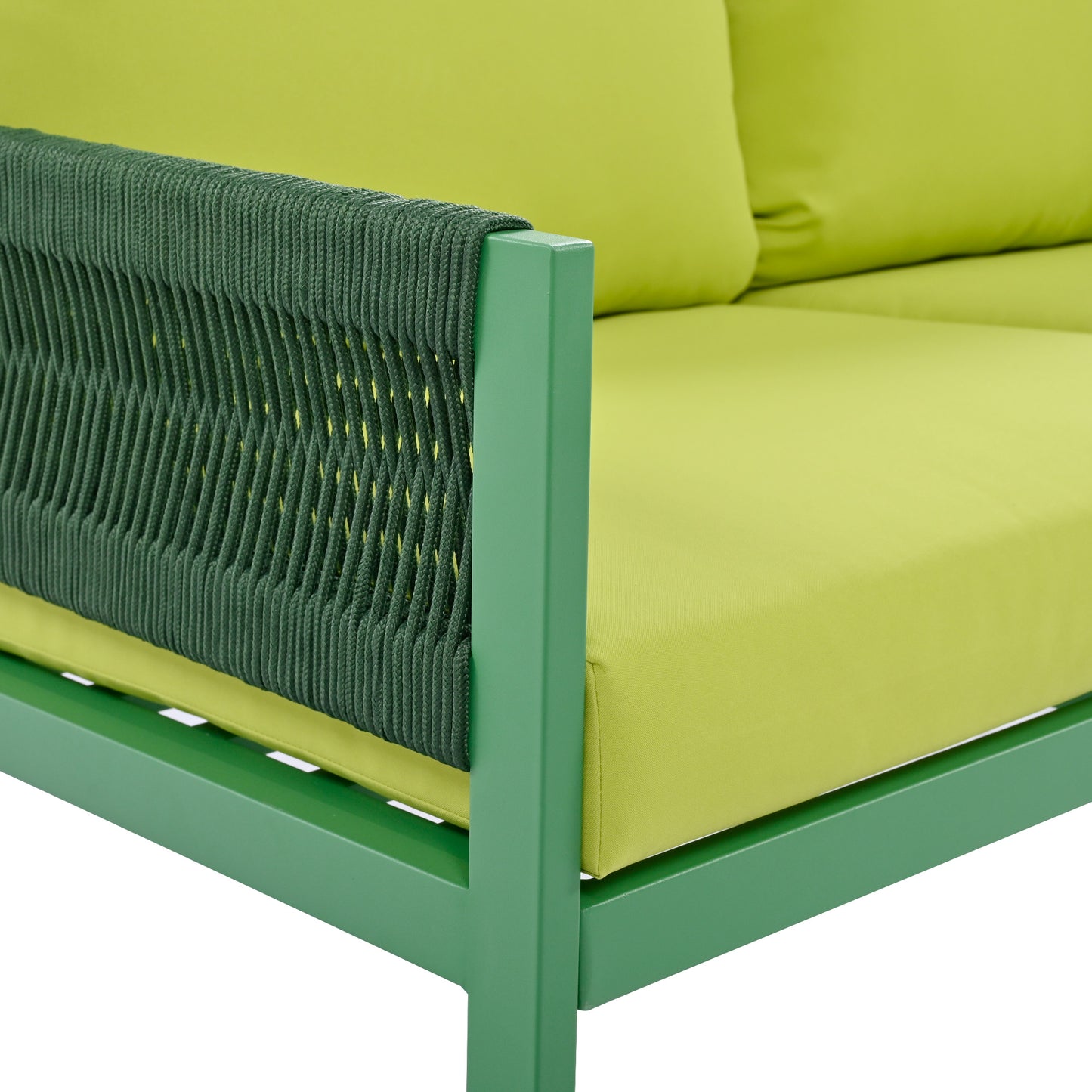 Outdoor Furniture with Tempered Glass Table, Set Deep Seating with Thick Cushion (Fluorescent Yellow & Green) - LaTezza Online Shop