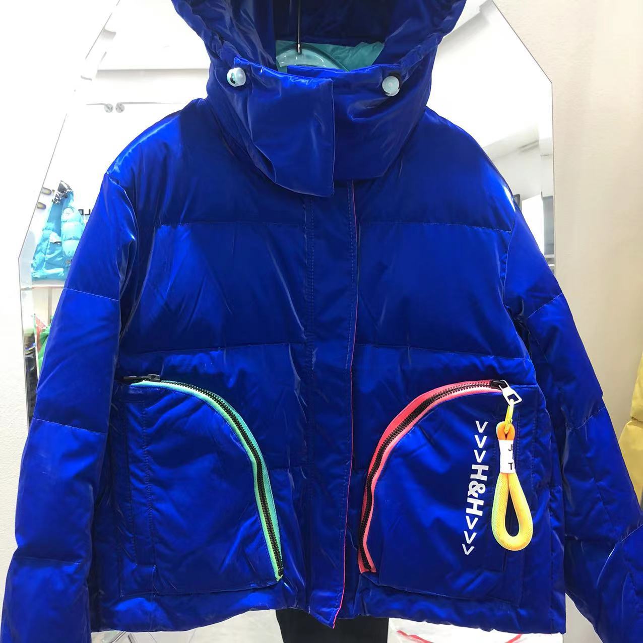 Down Jacket Women's Short Production Long Winter Coat Shiny Loose Contrast Color Hooded Down Jacket - LaTezza Online Shop