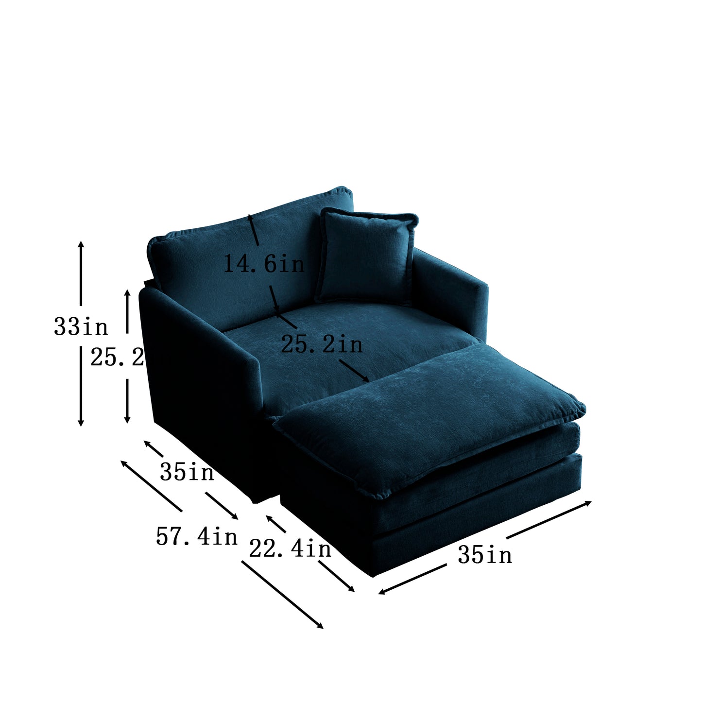 Ottoman modern style chair, living room club chair Chenille cushioned armchair, bedroom reading chair, blue - LaTezza Online Shop