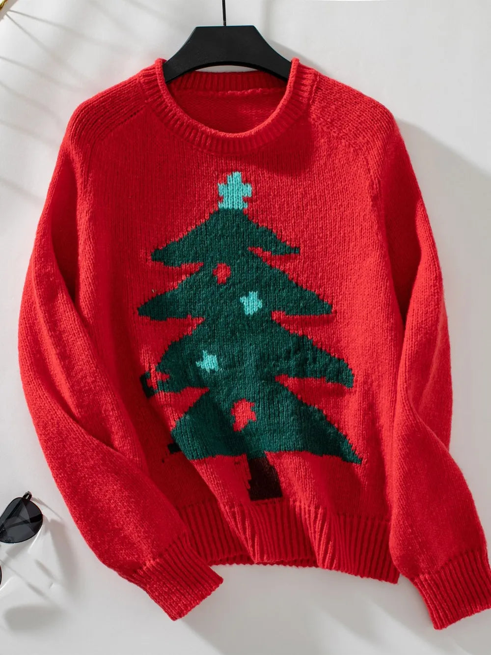 Christmas Tree Round Neck Raglan Sleeve Sweater - LaTezza Online Shop