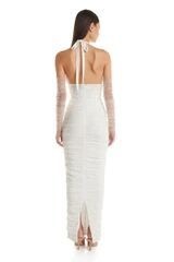 White Halter backless tight fitting flower accent bandage wrapped long dress - LaTezza Online Shop