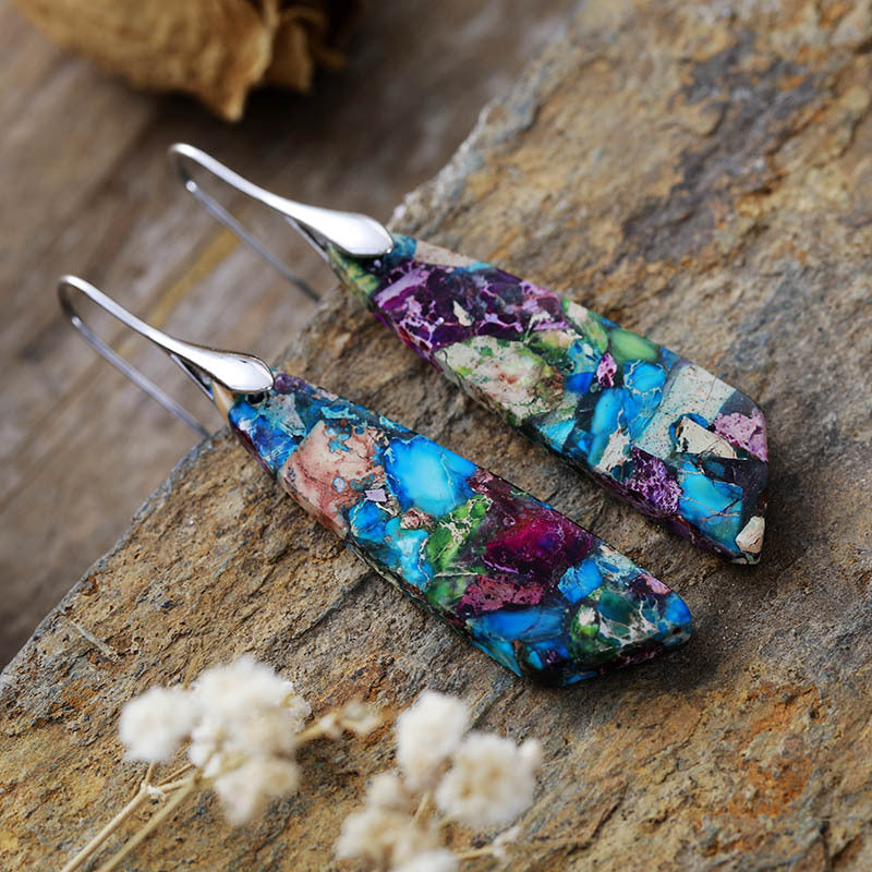 Bohemian Emperor Stone Geometric Pendant Earrings, European and American Popular Natural Stone Jewelry - LaTezza Online Shop