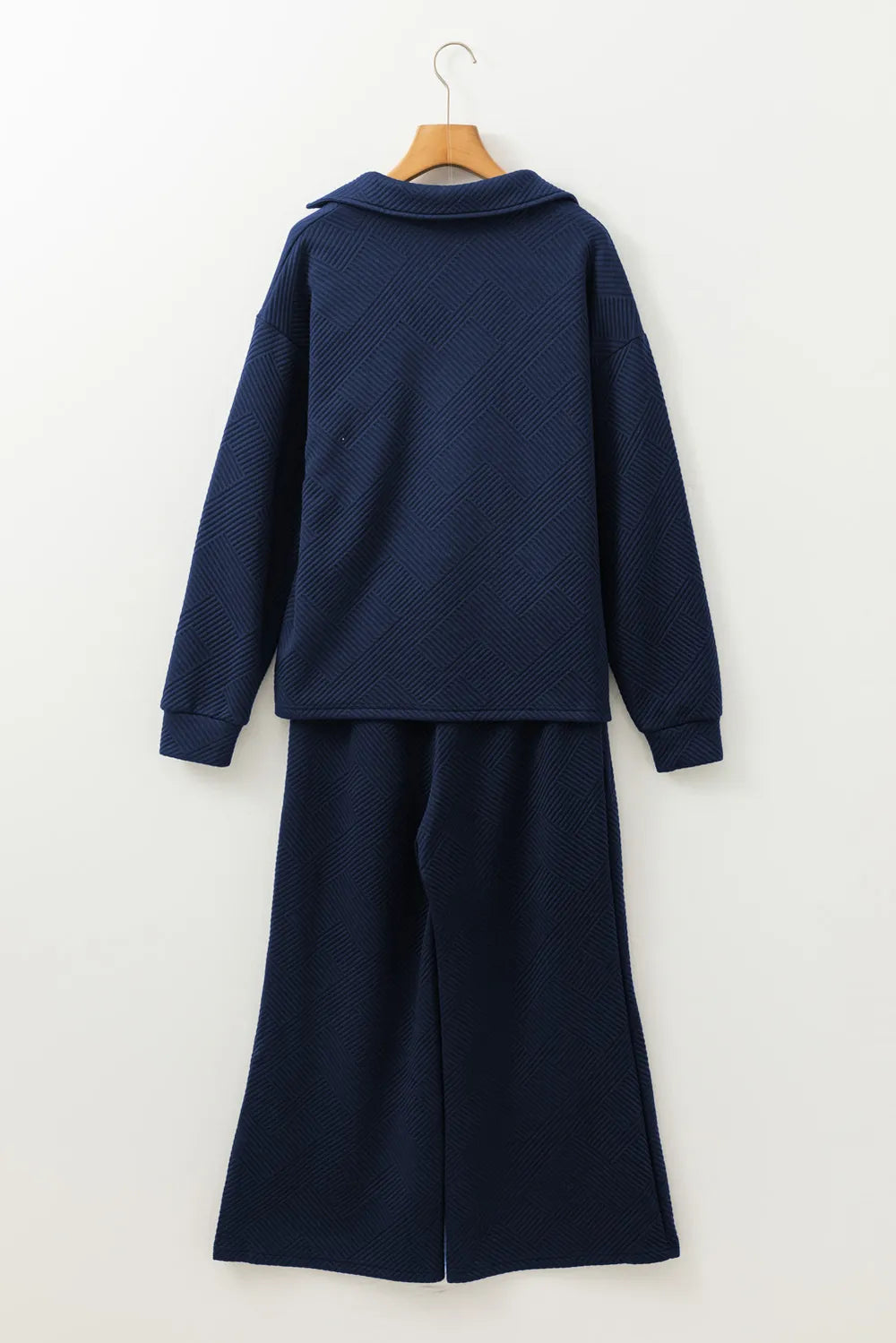 Textured Collared Neck Top and Wide Leg Pants Set - LaTezza Online Shop