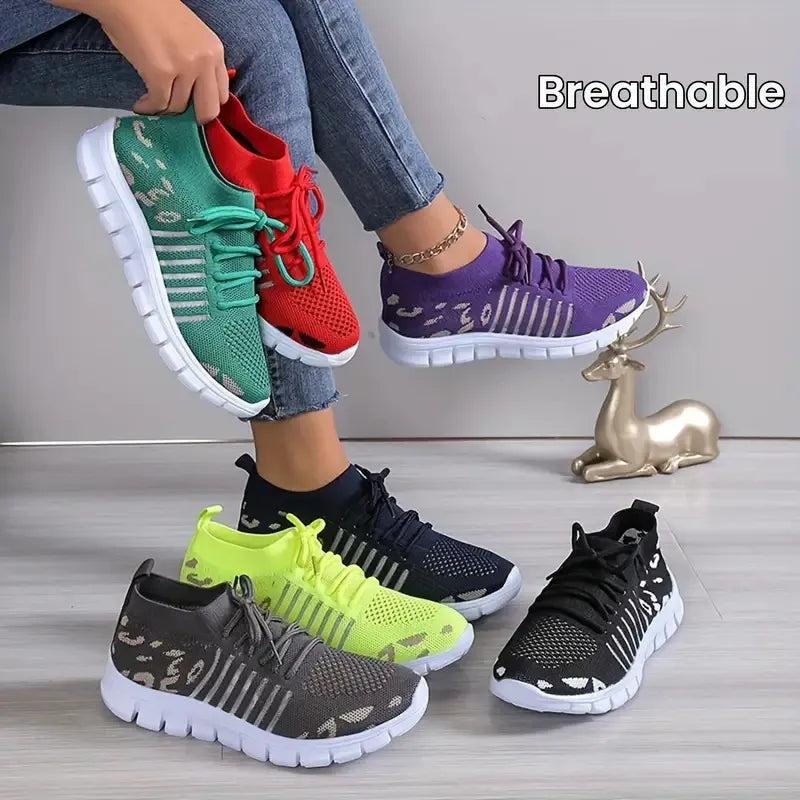 Sneakers Leopard Round Toe Lace Up Athletic Shoes - LaTezza Online Shop