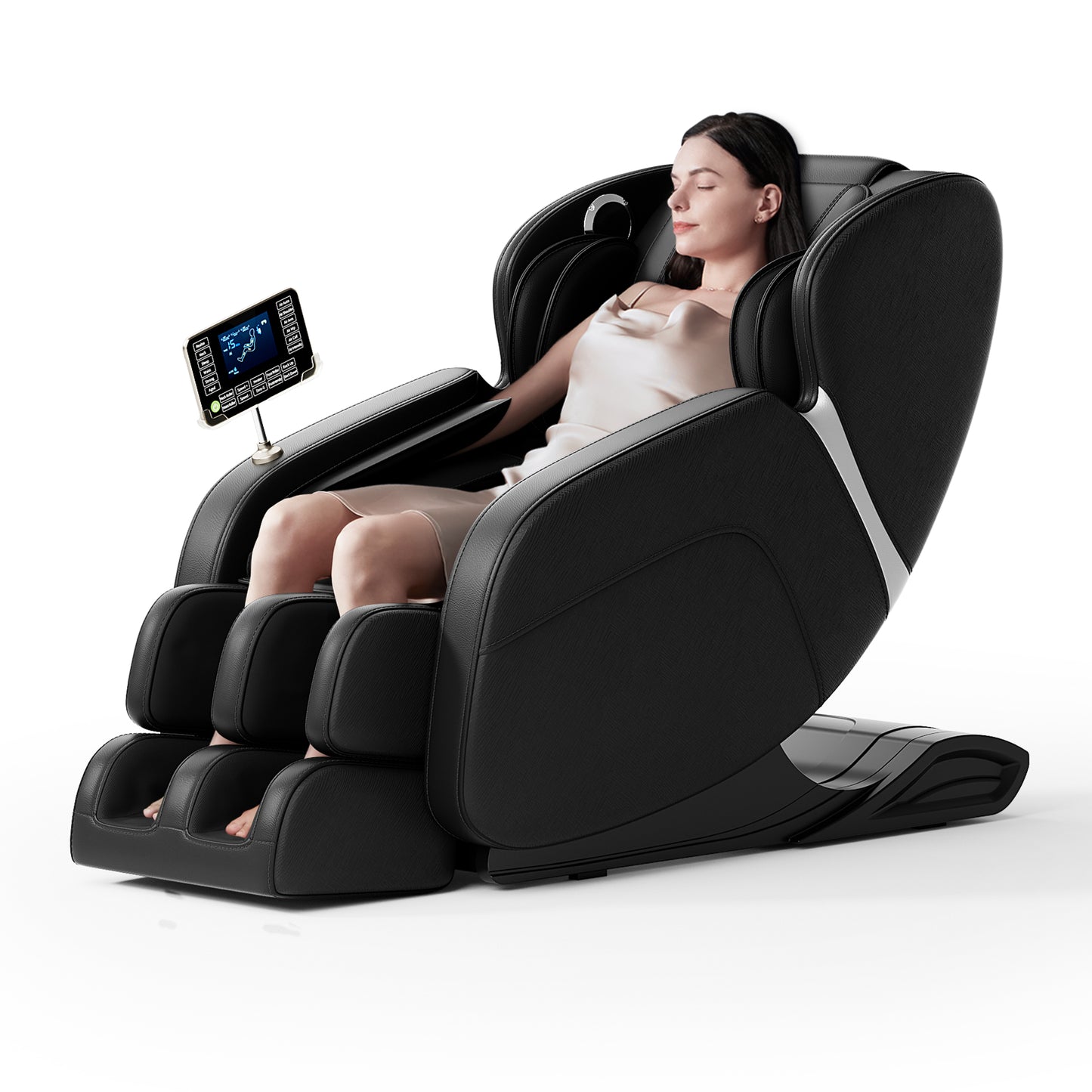 Full body deep tissue massage chair, foot massage, 8 fixed massage rollers, touch screen suitable for 5.1-5.75 feet high (black) - LaTezza Online Shop