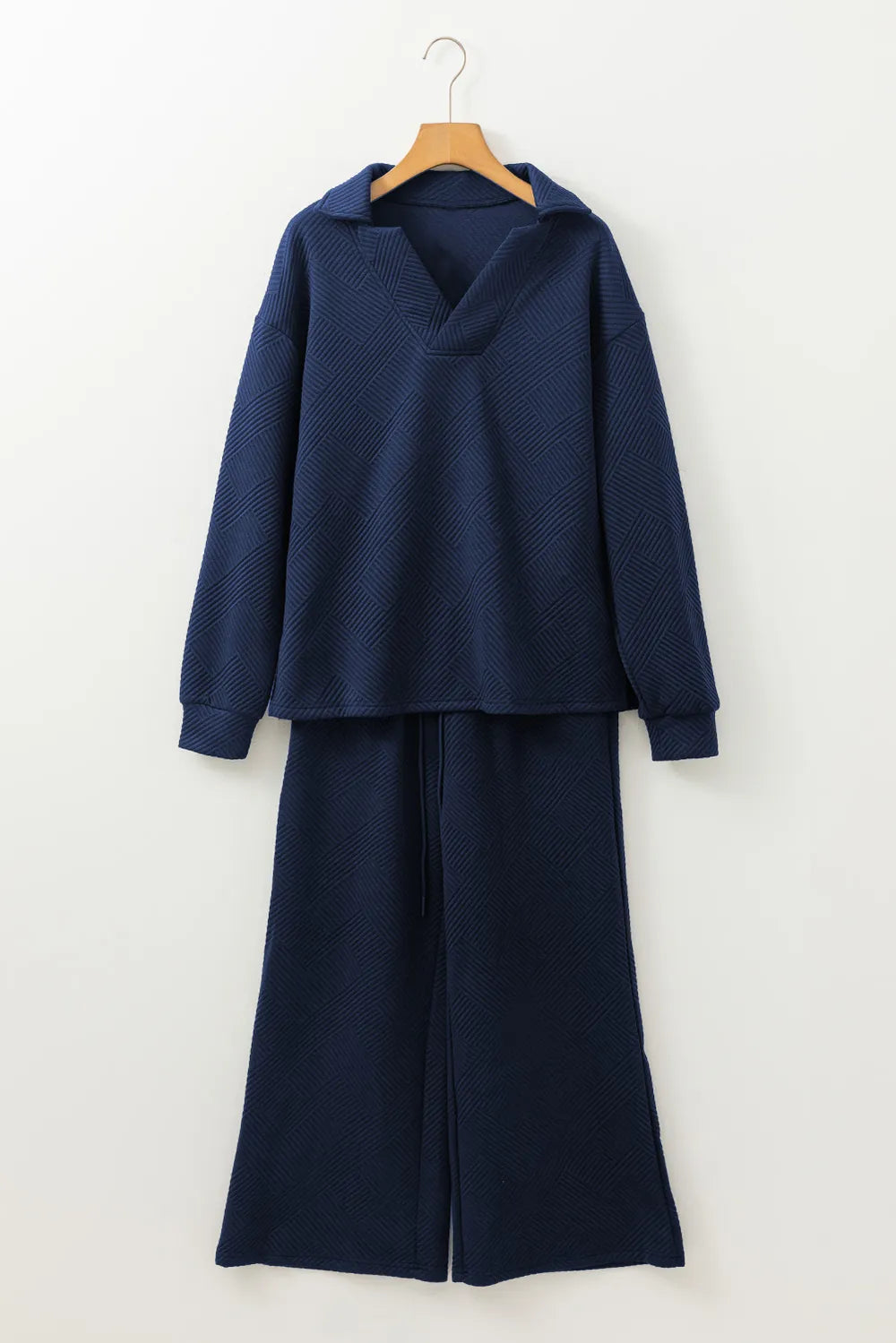 Textured Collared Neck Top and Wide Leg Pants Set - LaTezza Online Shop