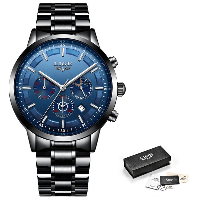 LIGE Sport Quartz Mens Top Brand Luxury Business Waterproof Watch