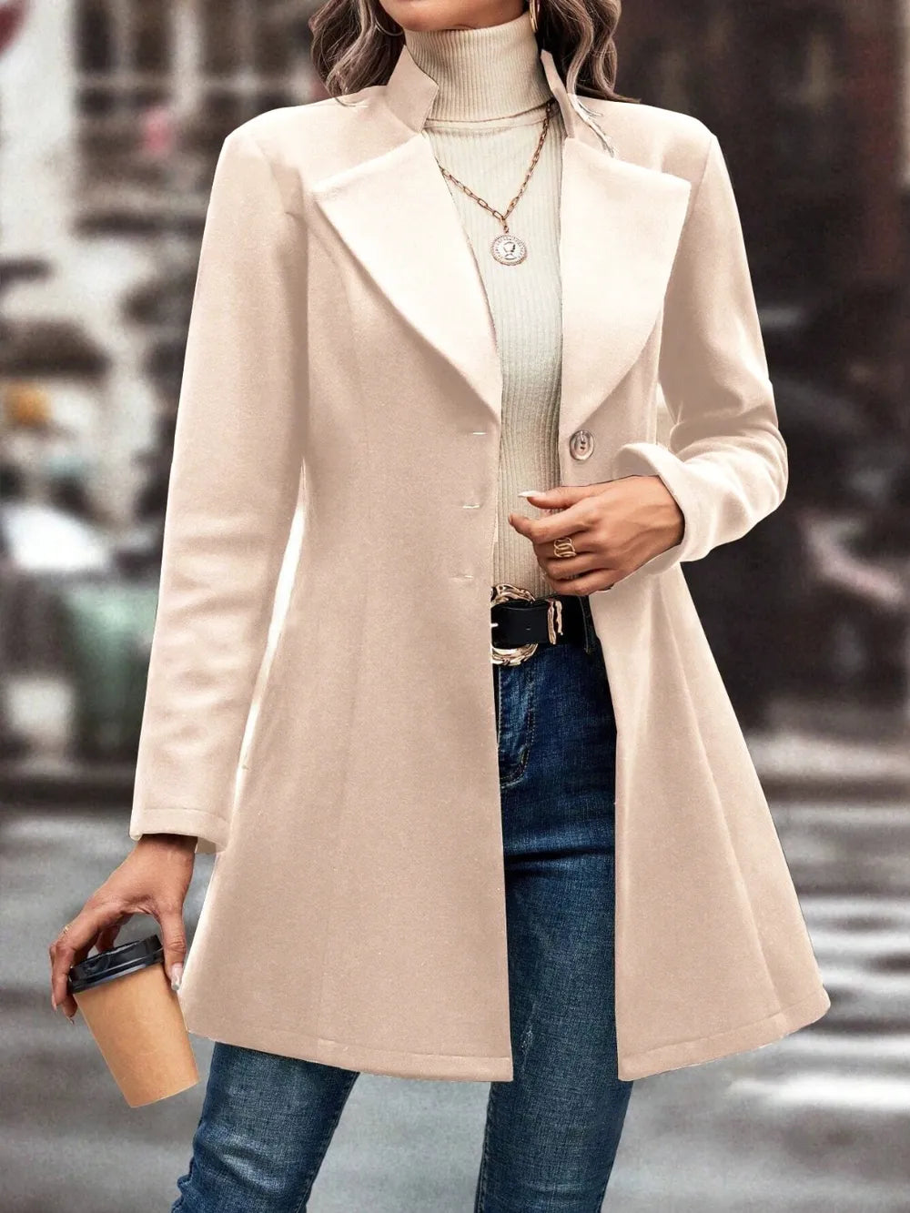 Women's autumn and winter collar slim fit woolen fabric solid color fashionable temperament jacket - LaTezza Online Shop