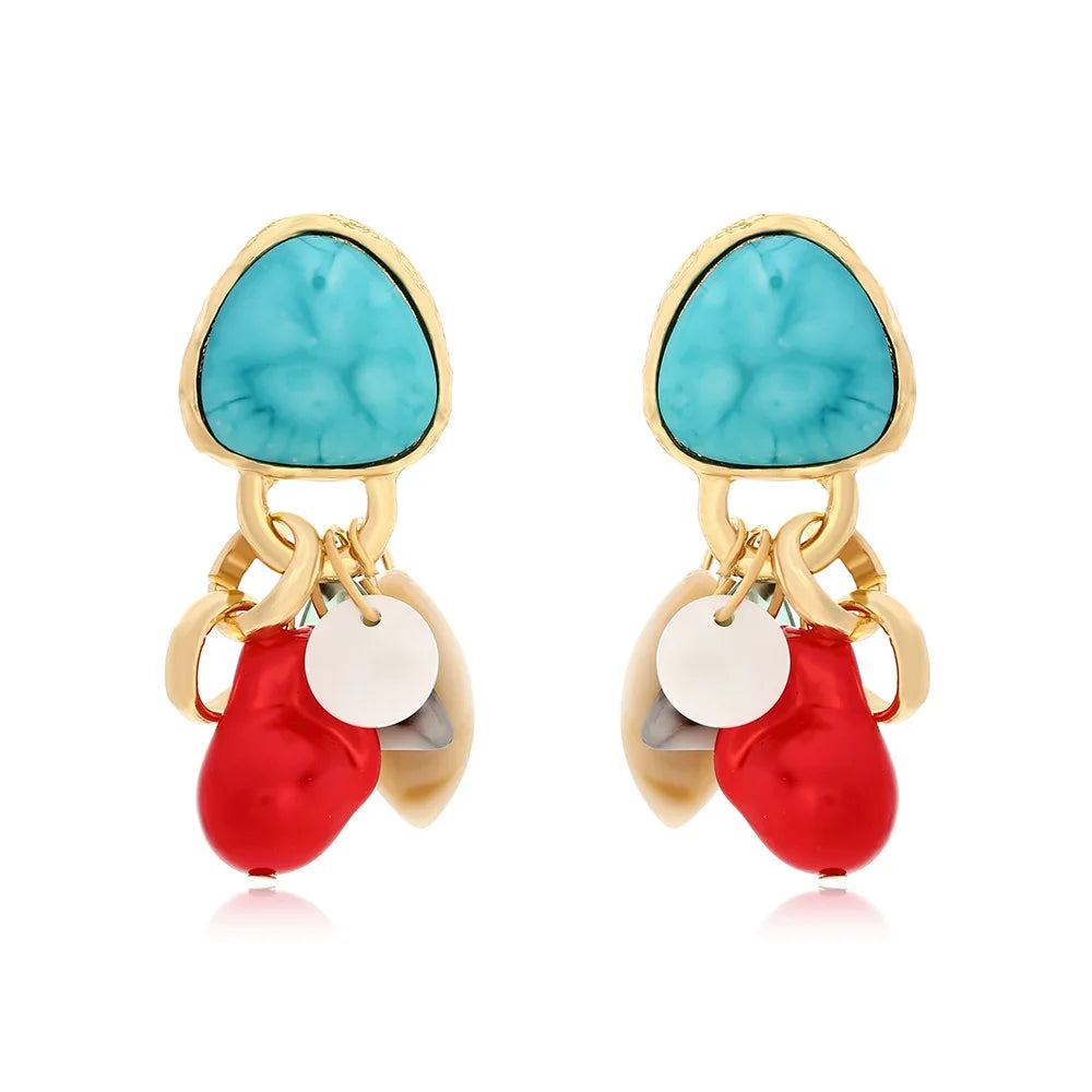 Retro ethnic style turquoise shell tassel earrings European and American imitation gemstone earrings - LaTezza Online Shop