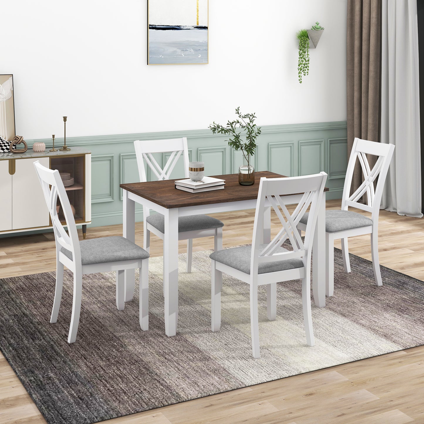 TOPMAX Rustic Minimalist Wood 5-Piece Dining Table Set with 4 X-Back Chairs for Small Places White - LaTezza Online Shop