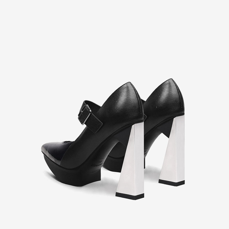 Pumps Platform Women Shallow Shoes Pointed Toe Blue Mixed Black Leather High Heels Chic Mary Jeans Strap Party Stilettos - LaTezza Online Shop