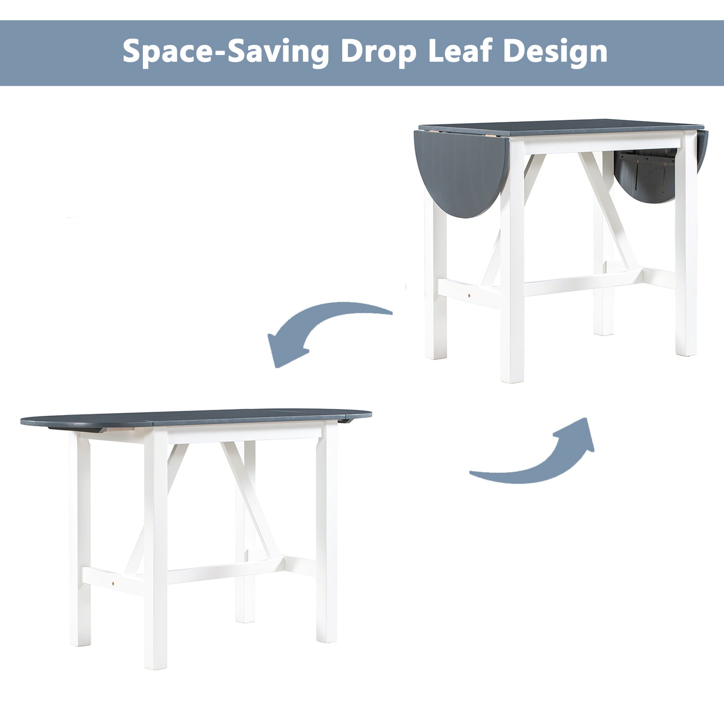 TOPMAX 3-Piece Wood Counter Height Drop Leaf Dining Table Set with 2 Upholstered Dining Chairs for Small Place White+Gray - LaTezza Online Shop
