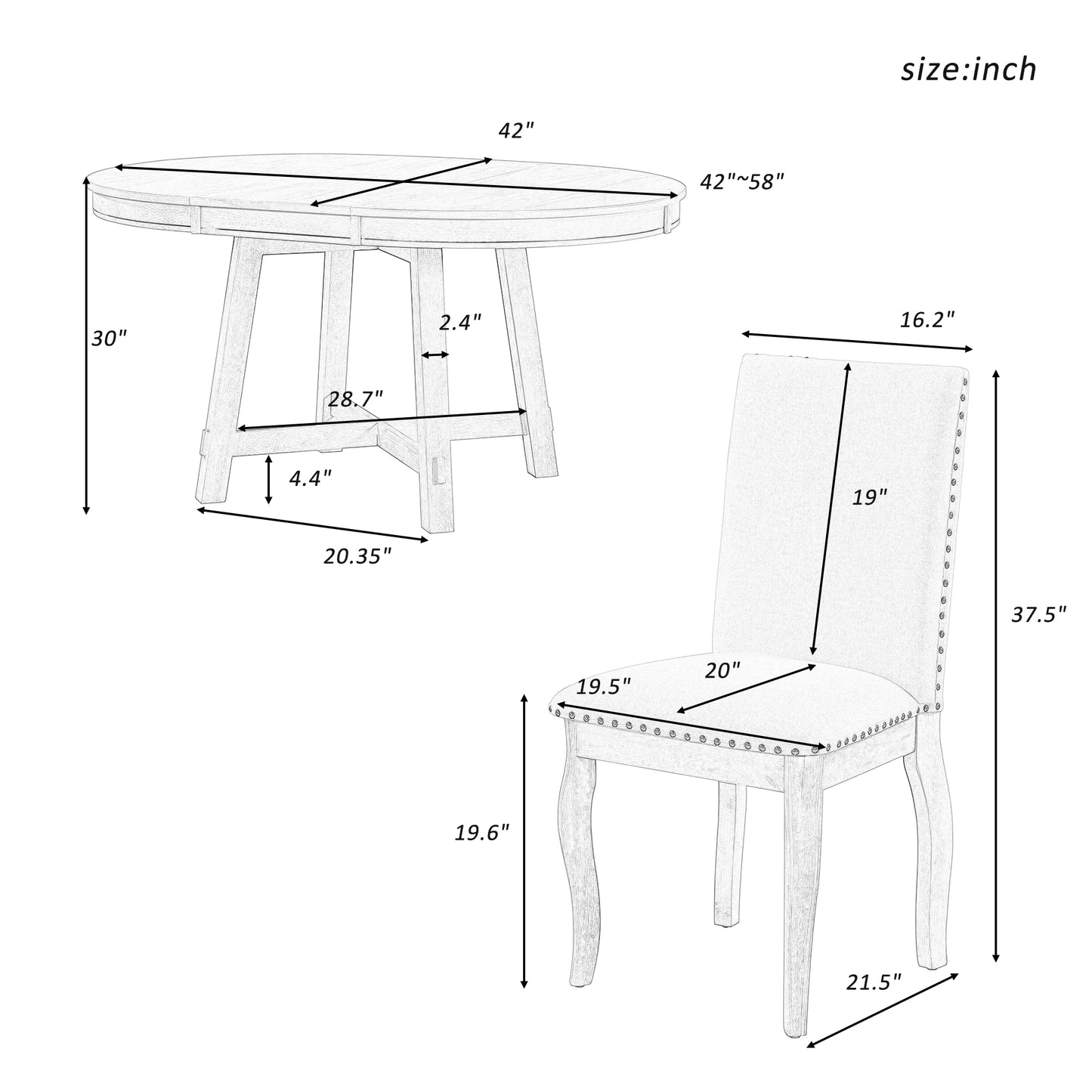 TREXM 5-Piece Farmhouse Dining Table Set Wood Round Extendable Dining Table and 4 Upholstered Dining Chairs (Natural Wood Wash) - LaTezza Online Shop