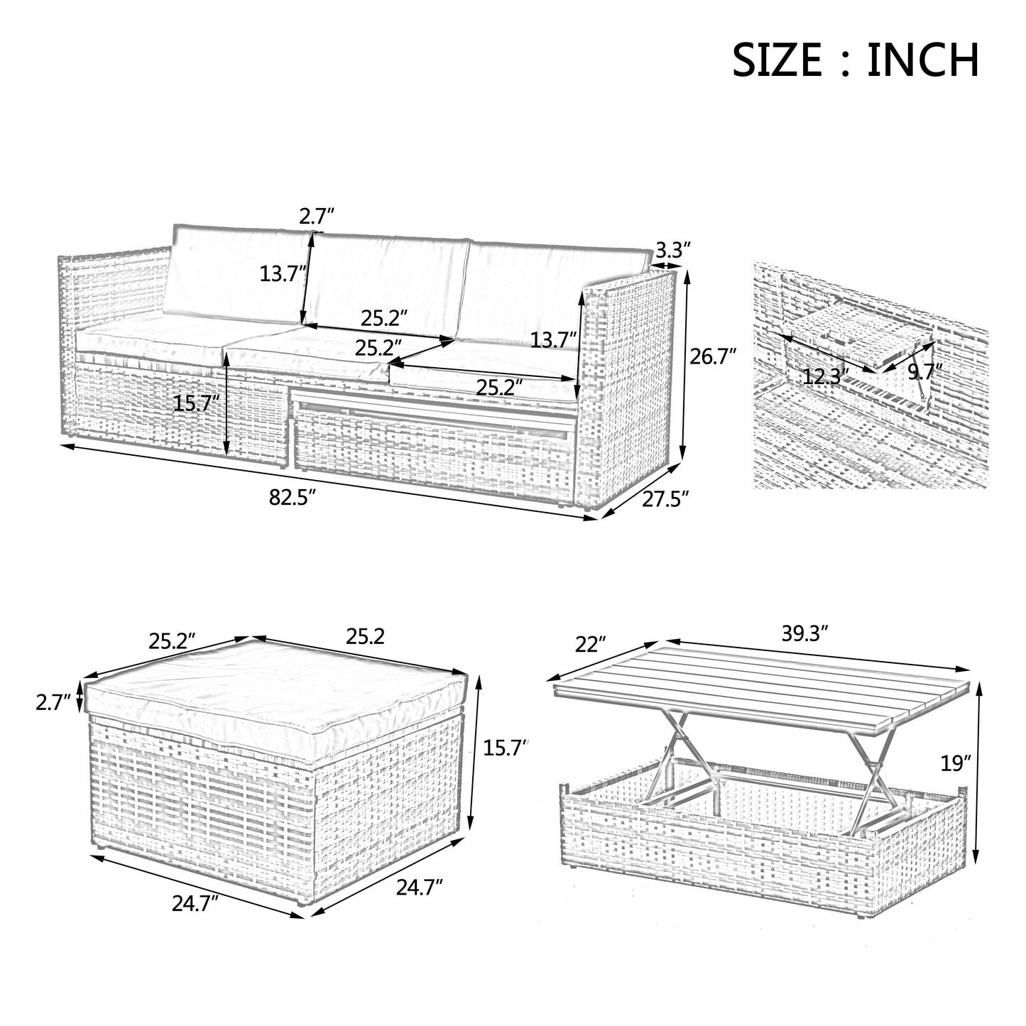 Patio Furniture, Outdoor Furniture, Seasonal PE Wicker Furniture,5 Set Wicker Furniture With Plywood Coffee Table - LaTezza Online Shop
