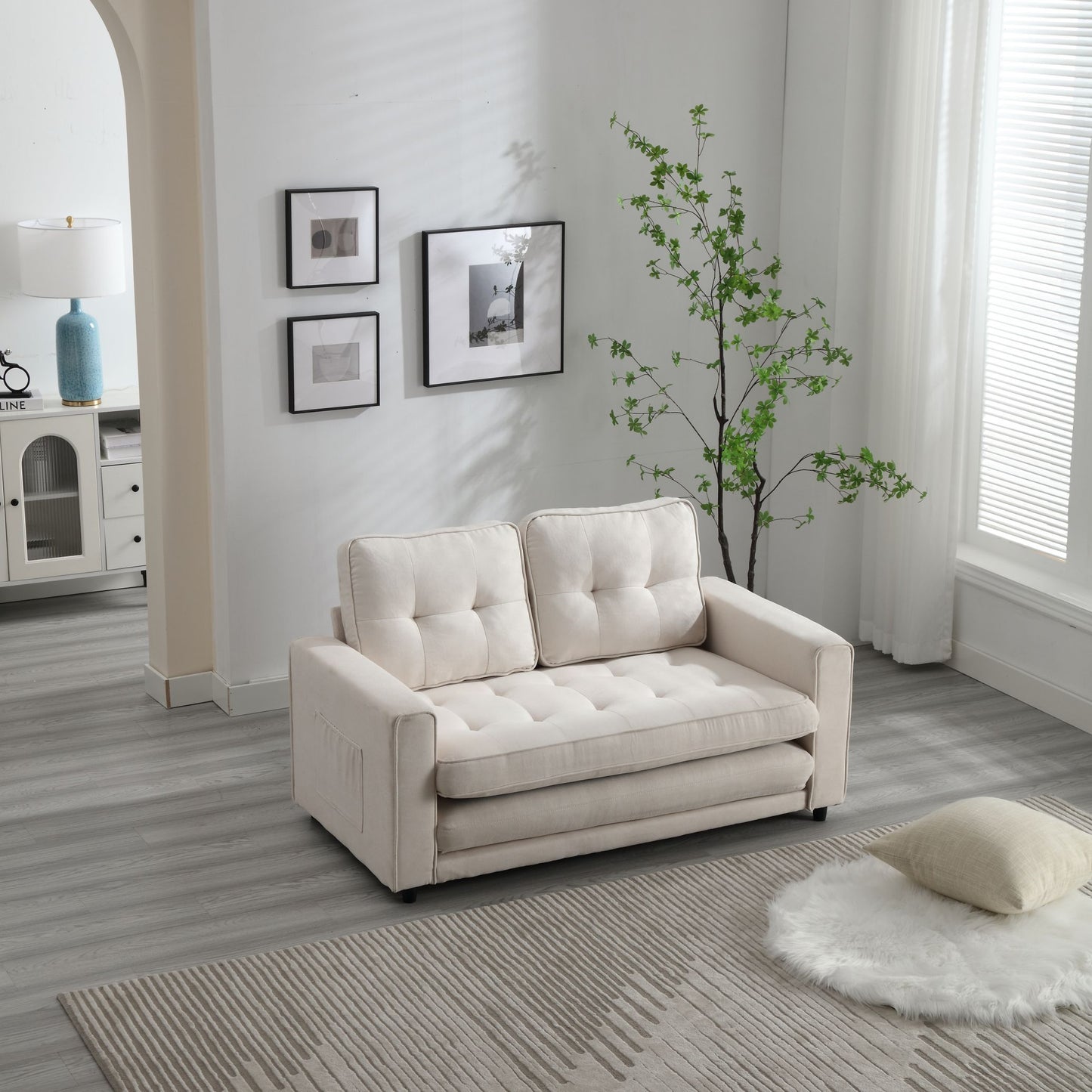 3 Fold Sofa Convertible Futon Couch sleeper sofabed Space saving loveseat Dark Gray & Light Gray & Beige - LaTezza Online Shop