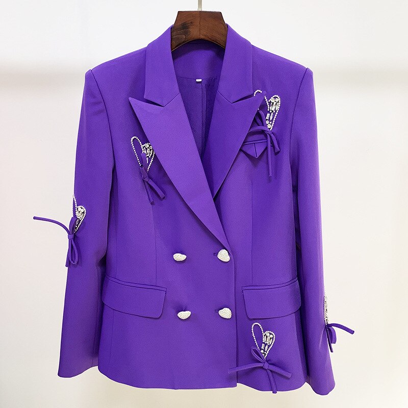 High-End Rhinestone Heart Button Bow Loose Suit Jacket Sweet Suit - LaTezza Online Shop