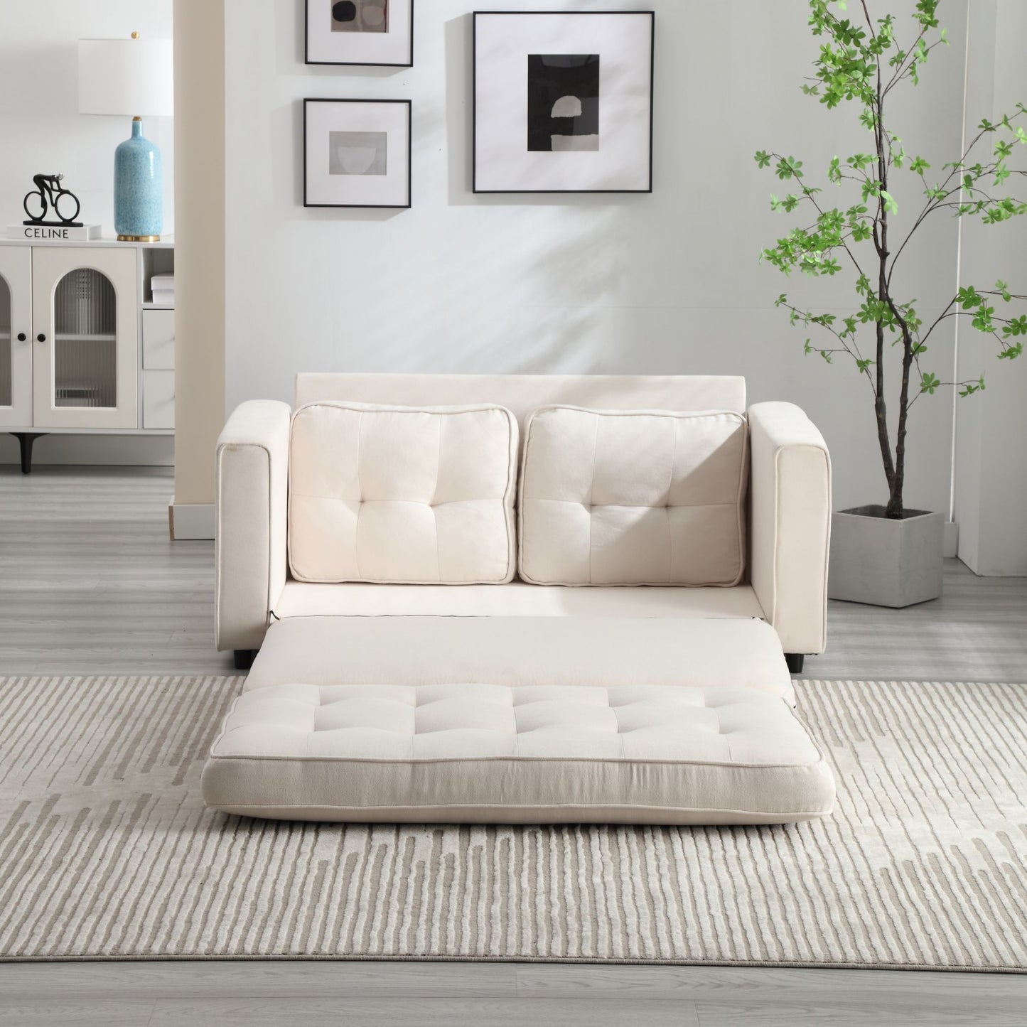 3 Fold Sofa Convertible Futon Couch sleeper sofabed Space saving loveseat Dark Gray & Light Gray & Beige - LaTezza Online Shop