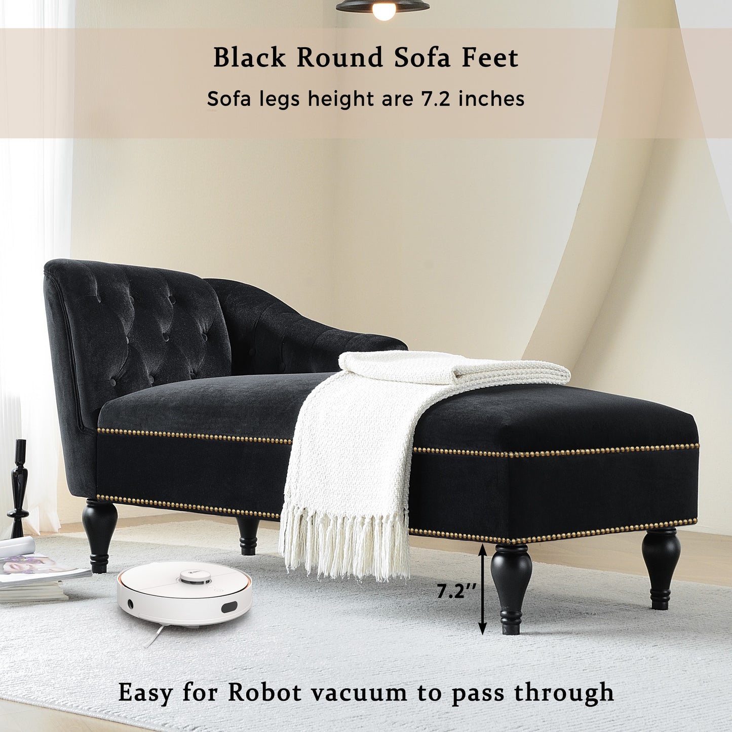 58 inch velvet lounge chair, button cluster right arm lounge chair with nail head decoration and solid wood legs - LaTezza Online Shop