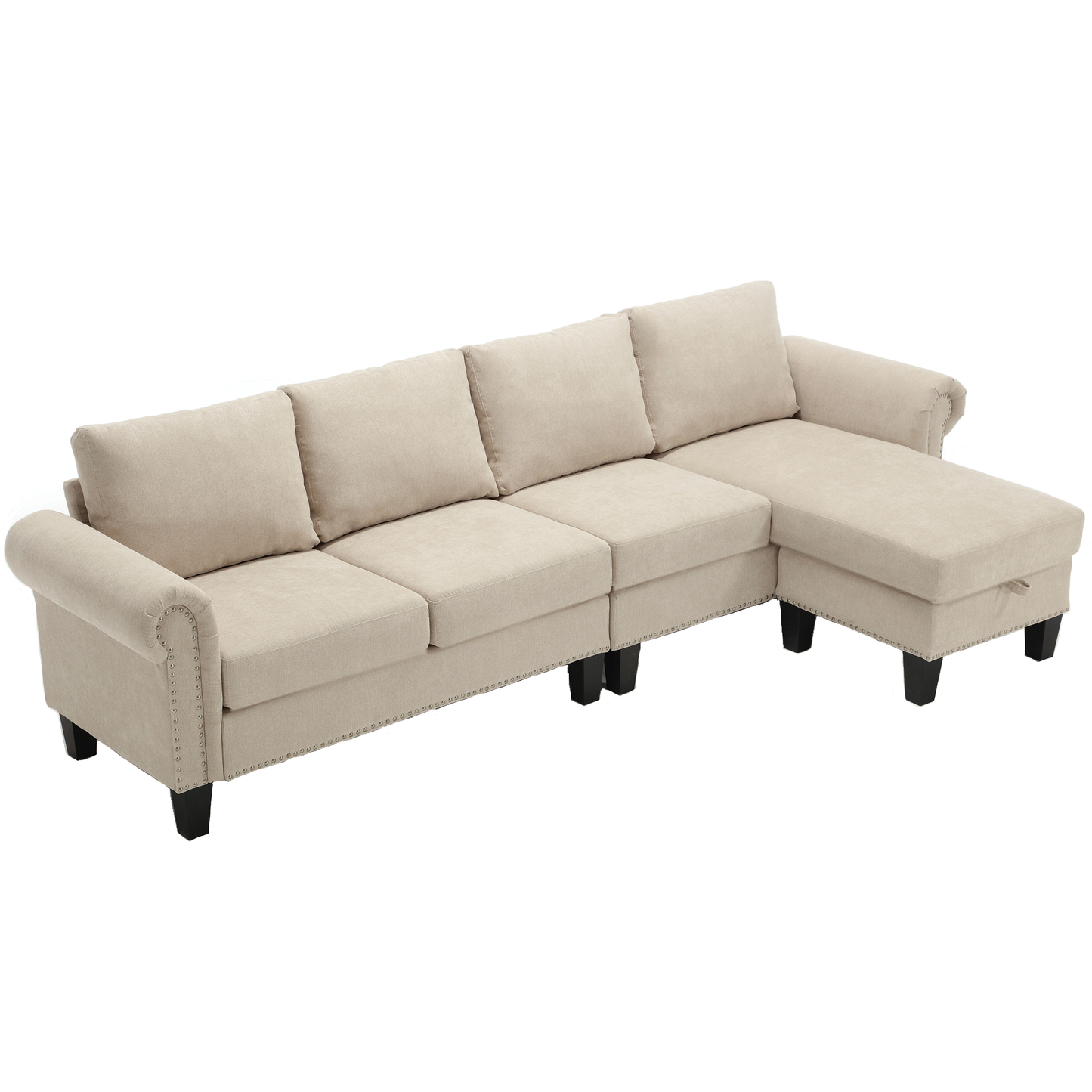 Convertible Sectional Sofa with Storage,L-shaped sofa,Four-seater sofa,Modern Linen Fabric Sectional Couches Beige - LaTezza Online Shop