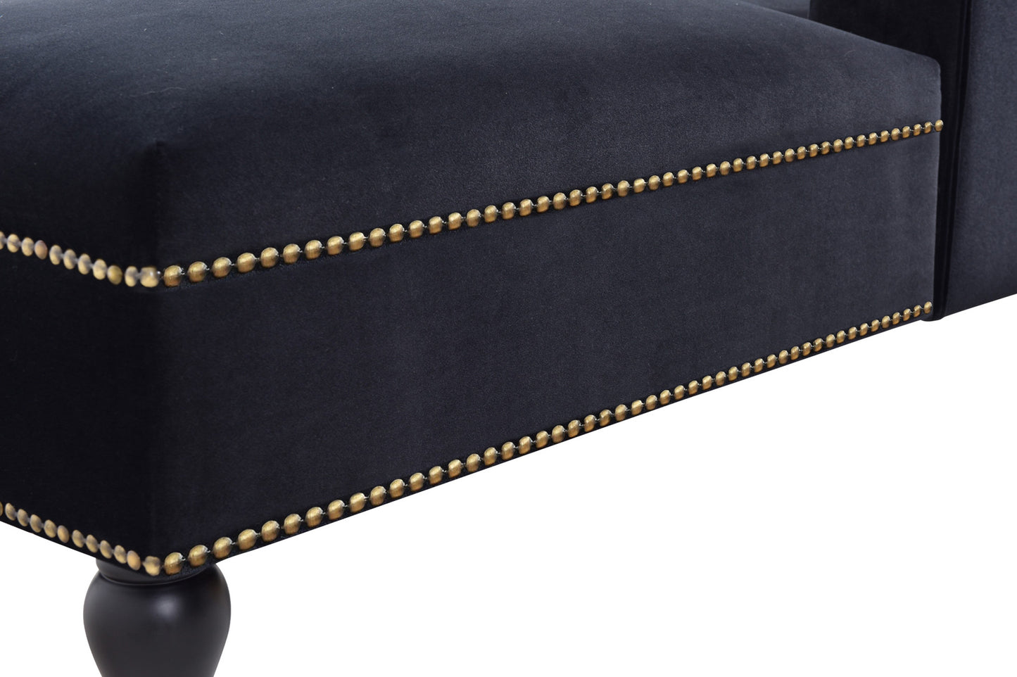 58 inch velvet lounge chair, button cluster right arm lounge chair with nail head decoration and solid wood legs - LaTezza Online Shop