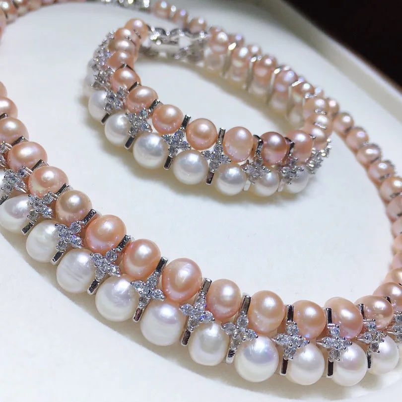 Natural Freshwater Pearl Necklace Set for Women 7-9mm - LaTezza Online Shop