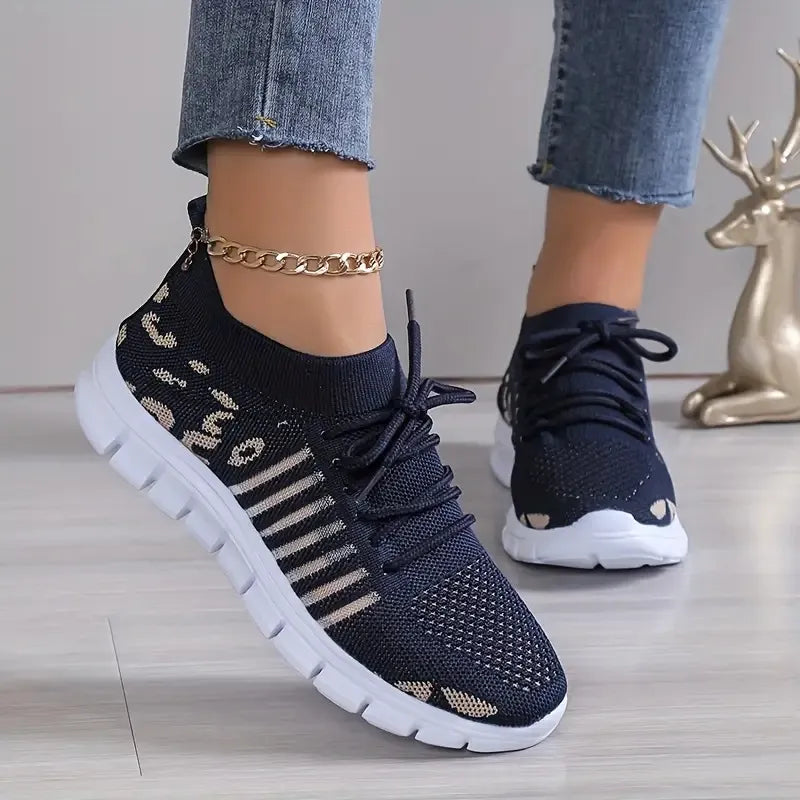 Sneakers Leopard Round Toe Lace Up Athletic Shoes - LaTezza Online Shop