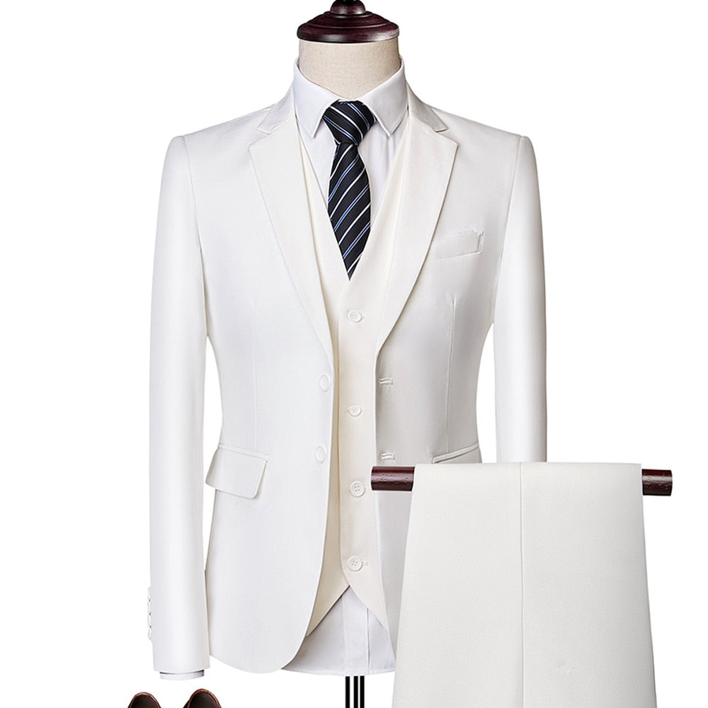 Slim Fit Tuxedo Formal Wedding Prom Work Suits 3Pcs Set Jacket Pants Vest - LaTezza Online Shop